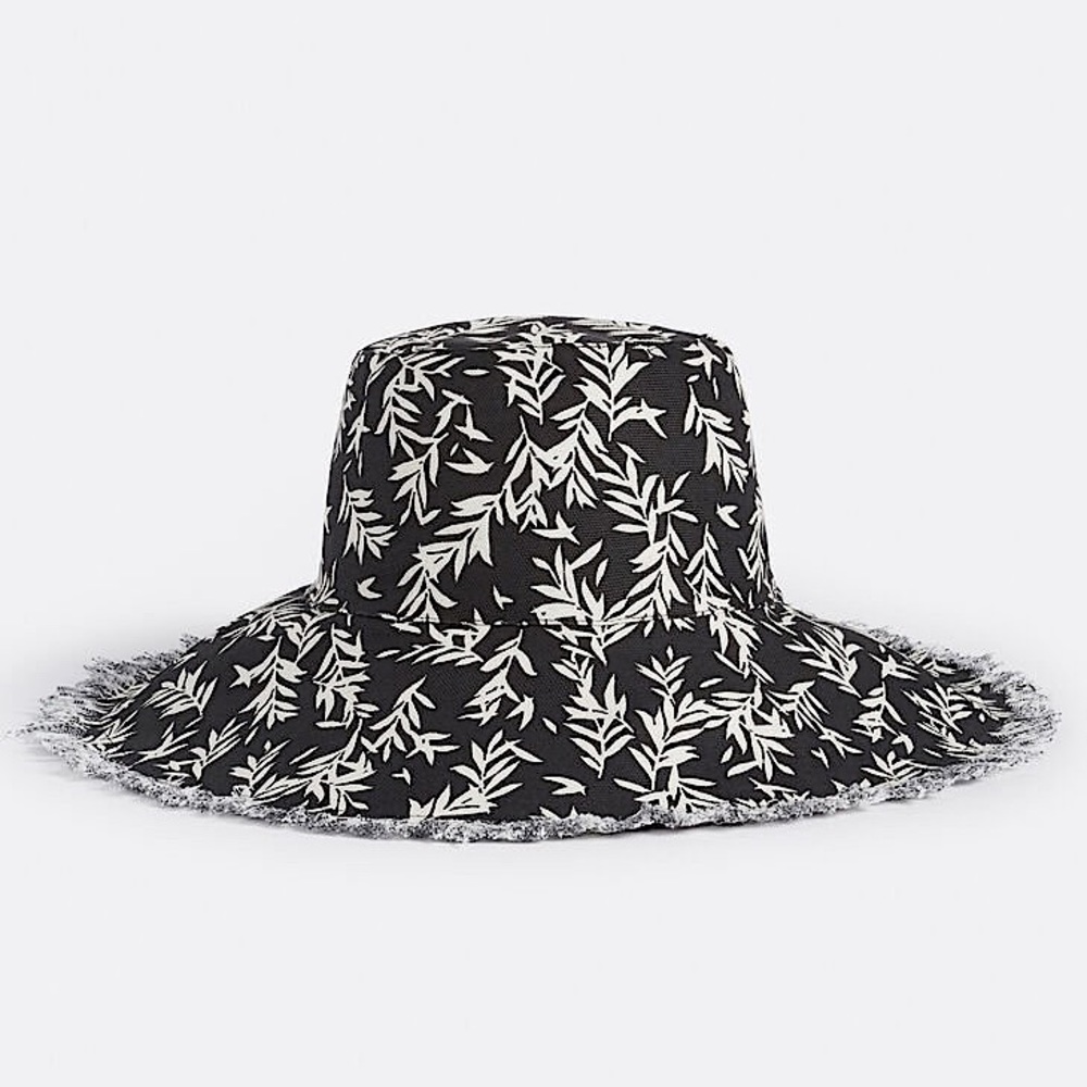 FRENCH CONNECTION | LEAF PRINT SUNHAT | Black & Ecru | NWT - Picture 1 of 12